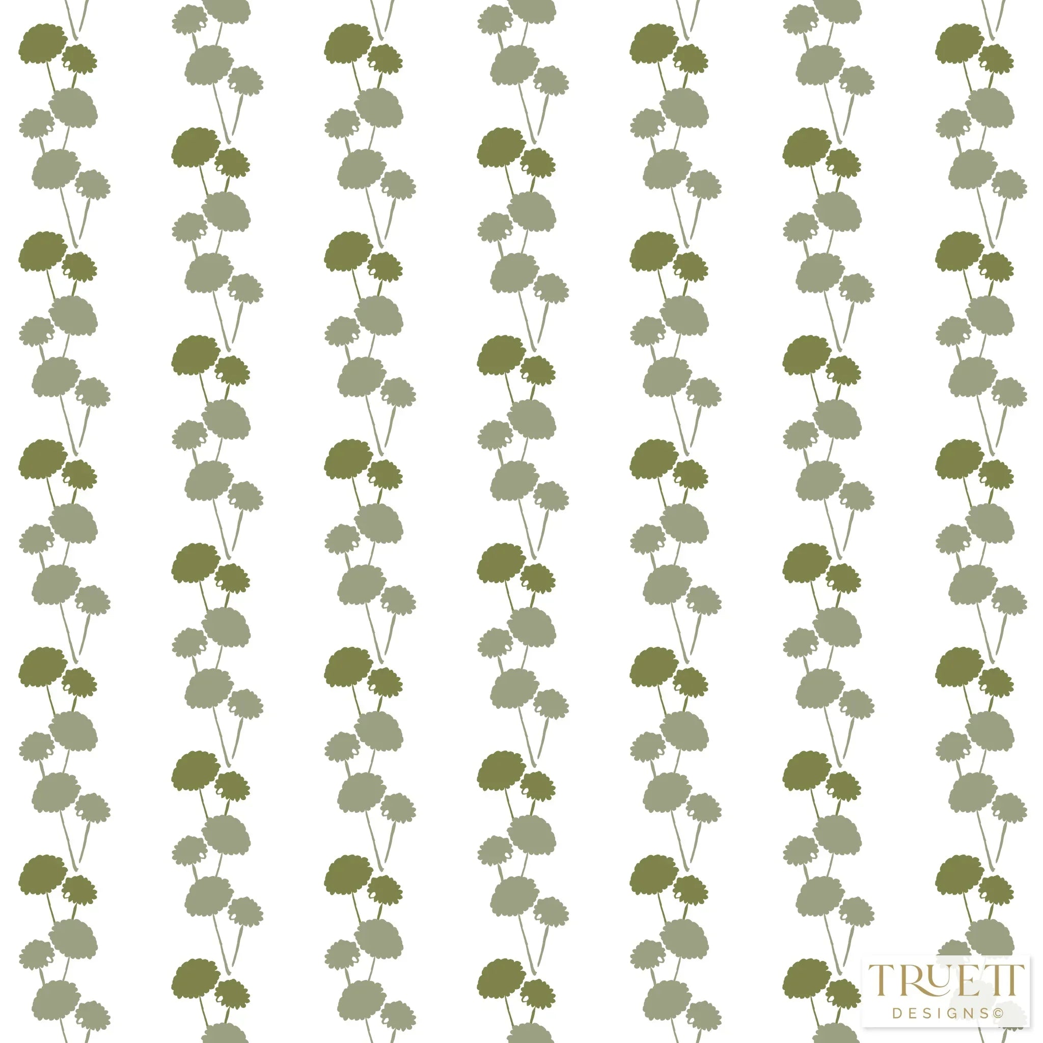 Luxury botanical and floral wallpaper featuring an elegant linear dahlia vine pattern inspired by English gardens, designed for modern traditional interiors, powder rooms, bedrooms, dining spaces, and layered luxury homes. Sustainably printed in England by Truett Designs.