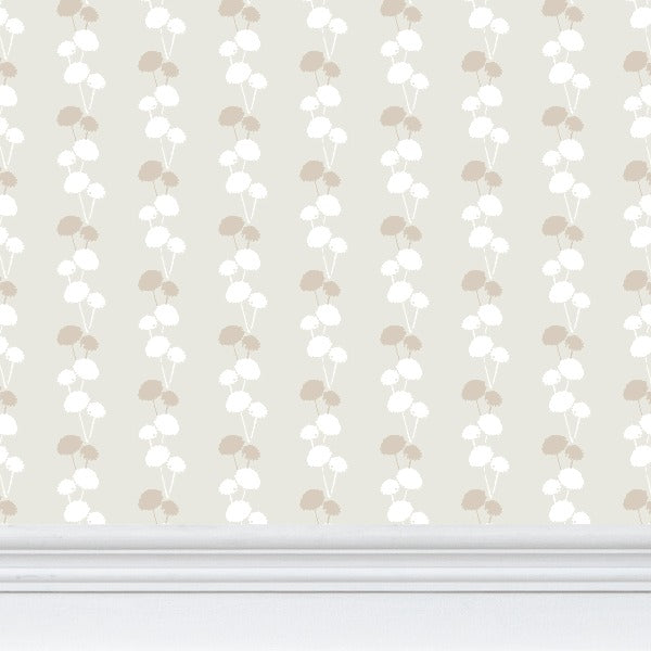 Luxury botanical and floral wallpaper featuring an elegant linear dahlia vine pattern inspired by English gardens, designed for modern traditional interiors, powder rooms, bedrooms, dining spaces, and layered luxury homes. Sustainably printed in England by Truett Designs.