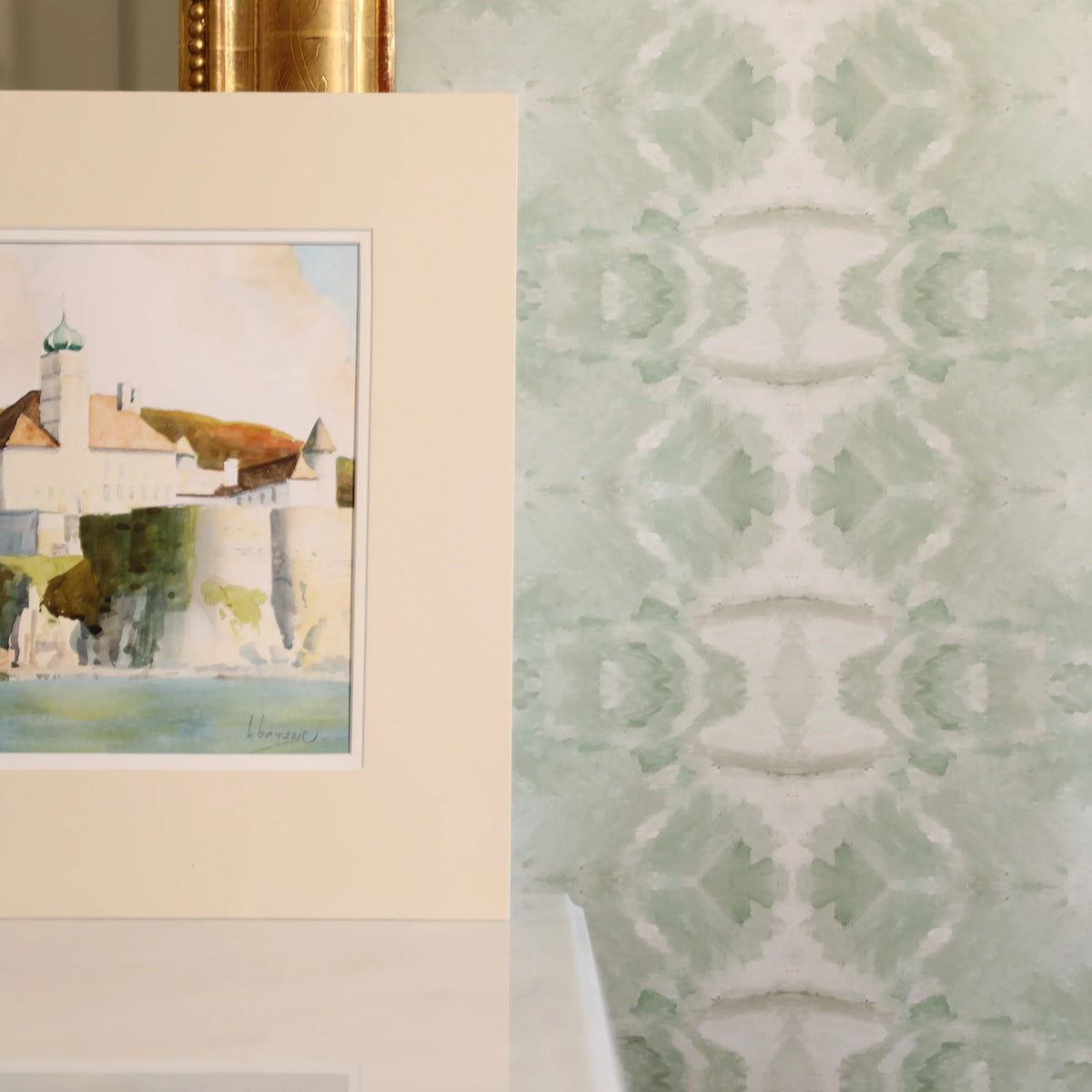 Luxury abstract jade green wallpaper with layered organic movement inspired by live oak trees, ideal for modern traditional interiors, luxury bedrooms, powder rooms, dining spaces, and collected contemporary homes. Sustainably printed in England by Truett Designs.