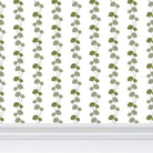 Luxury botanical and floral wallpaper featuring an elegant linear dahlia vine pattern inspired by English gardens, designed for modern traditional interiors, powder rooms, bedrooms, dining spaces, and layered luxury homes. Sustainably printed in England by Truett Designs.